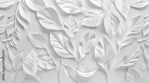 Fototapeta Naklejka Na Ścianę i Meble -  White abstract geometric floral leaves 3d wall texture background. generative AI