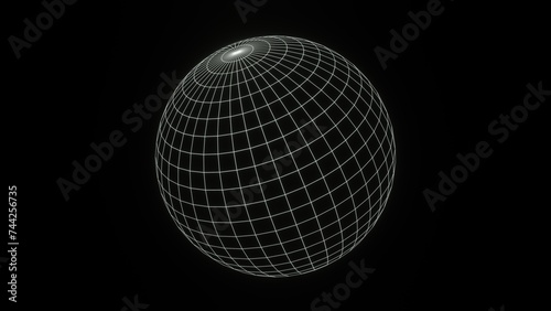 3d render white wireframe grid sphere glob ball. Retro neon y2k 90s 80s vaprowave retrowave background. isolated black Network planet Earth. Illustration 8k futuristic © waylan_design