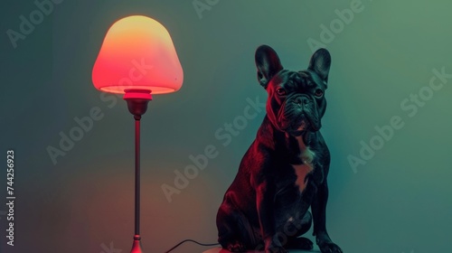 Cute black French bulldog on isolated background. Copy space. Generated AI