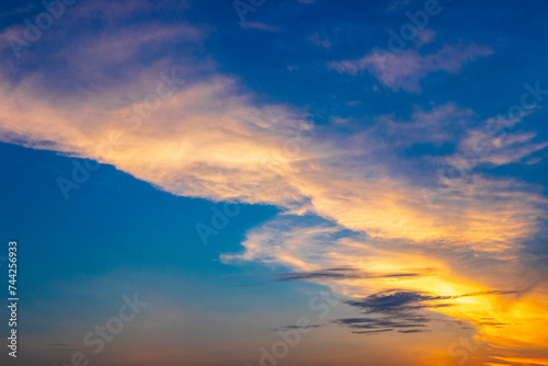 Extremely beautiful golden colorful sunrise sunset with colorful clouds Thailand. © arkadijschell