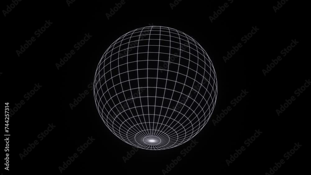 3d render white wireframe grid sphere glob ball. Retro neon y2k 90s 80s vaprowave retrowave background. isolated black Network planet Earth. Animation 30fps 4k loop Music futuristic disco template. 