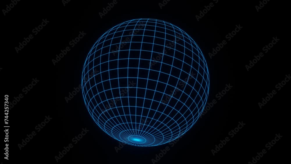 3d render blue wireframe grid sphere glob ball. Retro neon y2k 90s 80s vaprowave retrowave background. Network planet Earth. Animation 30fps 4k loop Music futuristic disco template. 