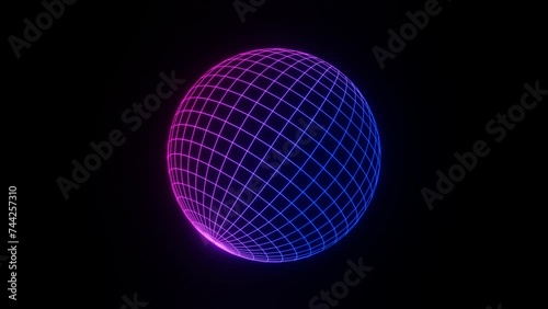 3d render pink and blue wireframe grid sphere glob ball. Retro neon y2k 90s 80s vaprowave retrowave background. Network planet Earth. Animation 30fps 4k loop Music futuristic disco template. 