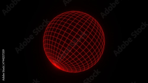 3d render red wireframe grid sphere glob ball. Retro neon y2k 90s 80s vaprowave retrowave background. isolated black Network planet Earth. Animation 30fps 4k loop Music futuristic disco template. 