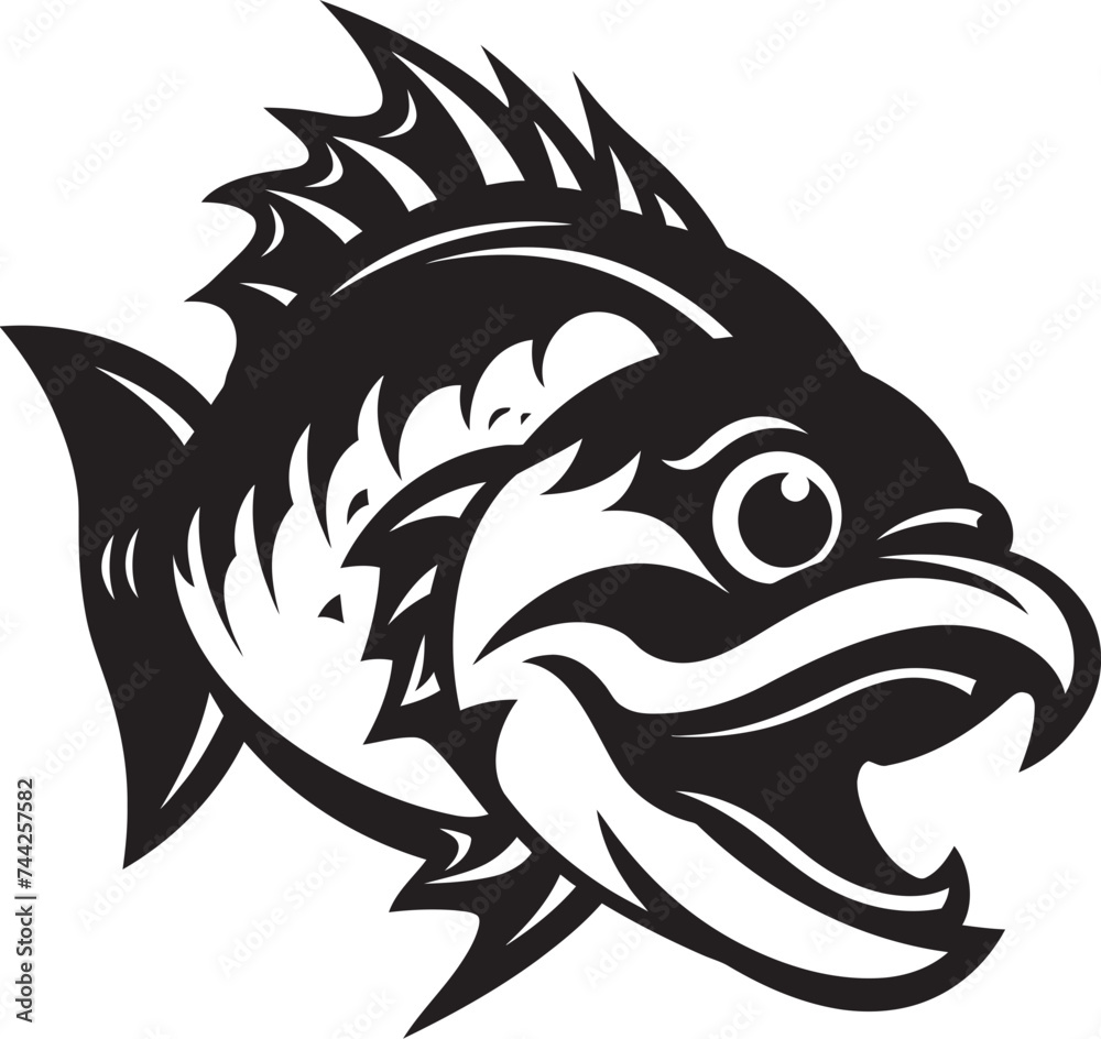 Terror Tide Black Iconic Mascot Graphics Vector Vortex Fear Inducing Fish Icon Terror Tide Black Iconic Mascot Graphics Vector Vortex Fear Inducing Fish Icon