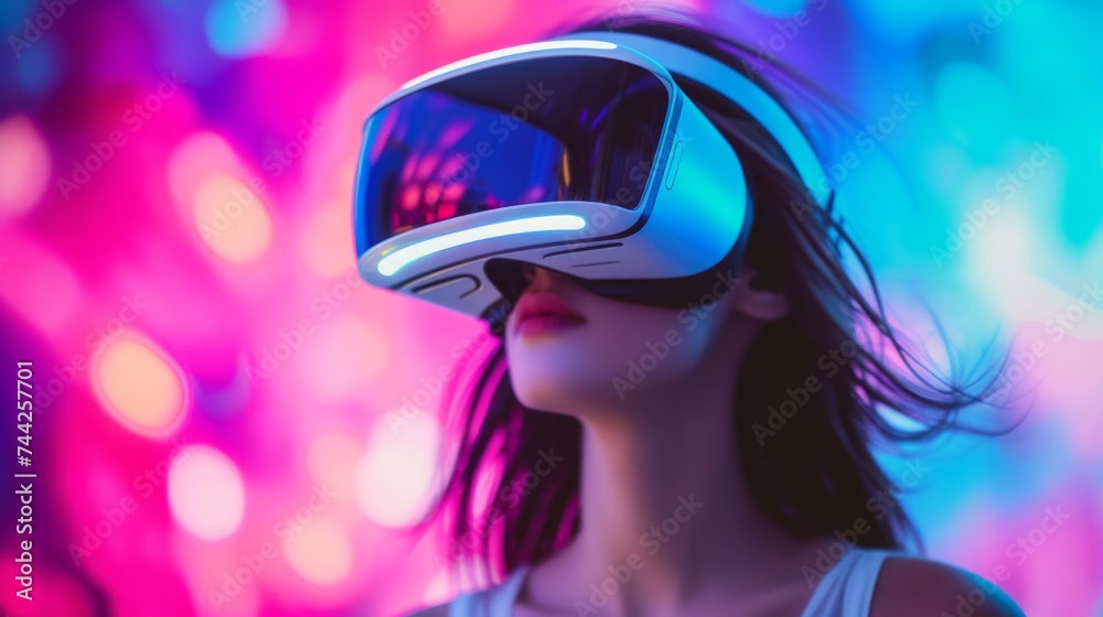 Woman wearing futuristic VR glasses generative ai Woman wearing futuristic VR glasses generative ai