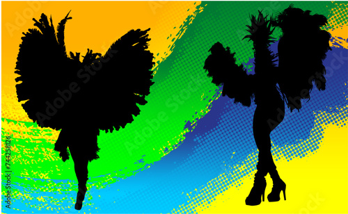 samba, baile, brasil, danza, carnaval, silueta, color, vector, pegatina, plumas, traje,  ilustracion, angel, diablo, pareja