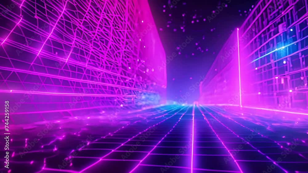 Vibrant Purple and Blue Neon-Lit Tunnel Generative AI