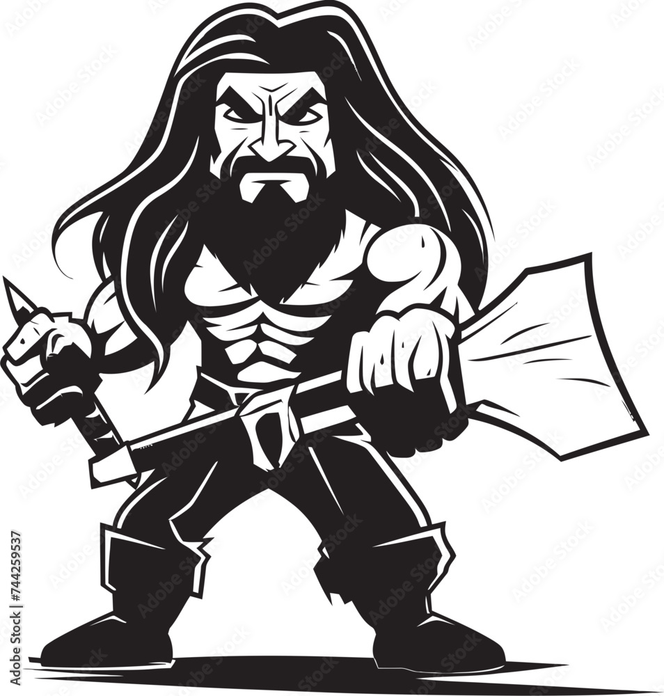 Shadowed Sentinel Vector Axe Icon Blade Bearer Long Haired Heroic Design