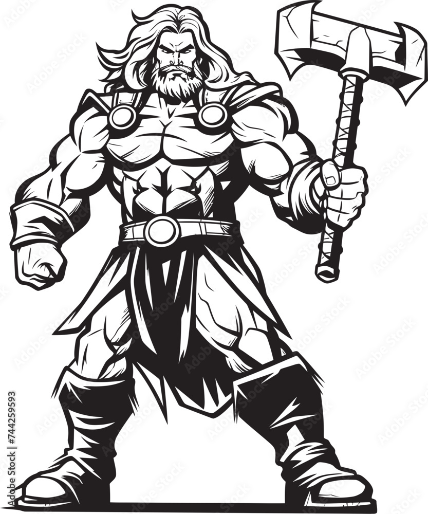 Obraz premium Sentinel Long Haired Logo Icon Axe Avenger Black Heroic Emblem