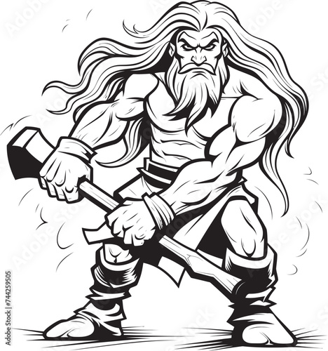 Blade Brawler Long Haired Logo Graphics Mystic Warrior Black Hero with Axe