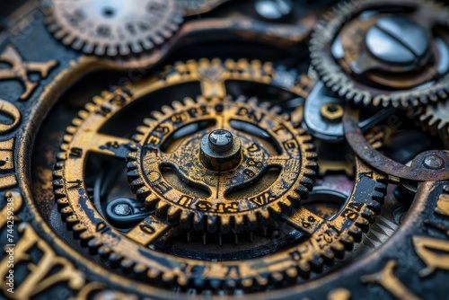 Detailed macro shot of a gear mechanism with concepts related to advertising Sales Creativity And marketing Symbolizing the intricate workings of business strategies.