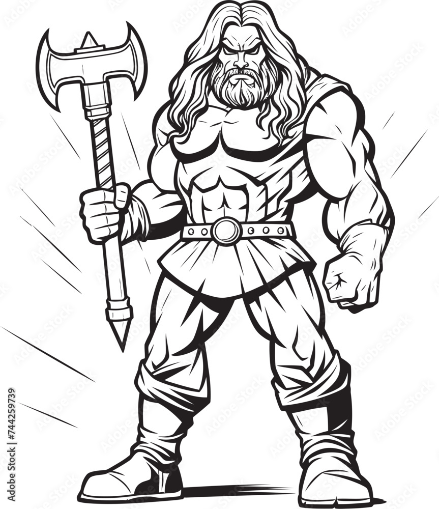 Fototapeta premium Eternal Vigilance Black Vector Emblem Sentinel Long Haired Axe Icon