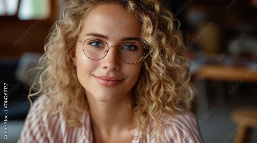 woman with beautiful blonde hair with waves, wearing glasses generative ai woman with beautiful blonde hair with waves, wearing glasses generative ai