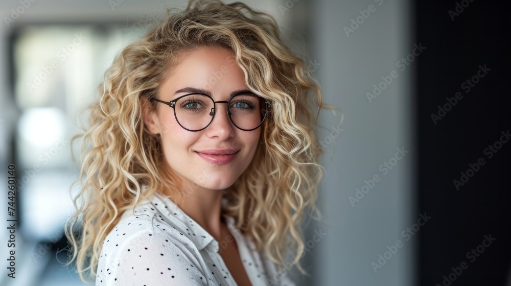 woman with beautiful blonde hair with waves, wearing glasses generative ai woman with beautiful blonde hair with waves, wearing glasses generative ai