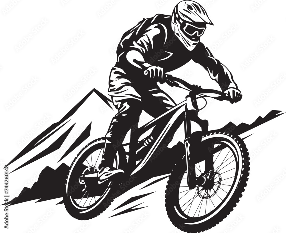 Naklejka premium Trailblazer Triumph Vector Downhill Design Alpine Ascent Black Mountain Biker Icon