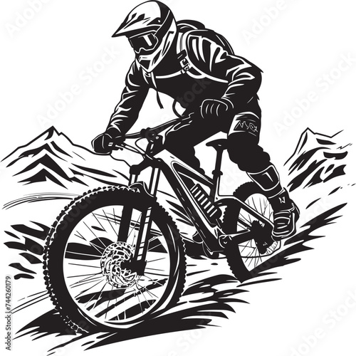 Slope Surge Black Mountain Biker Graphics Wild Ride Downhill Logo Design