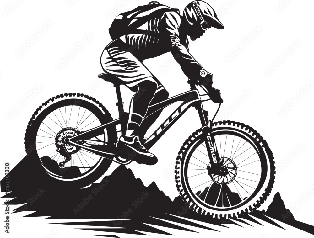 Naklejka premium Peak Plunge Vector Downhill Icon Gravity Glide Black Biker Emblem