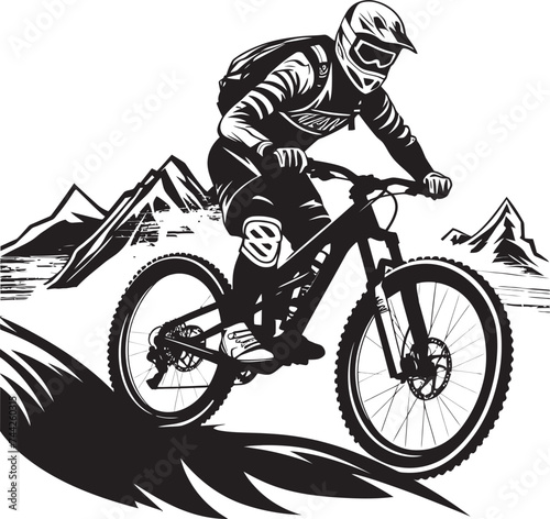 Extreme Expedition Downhill Logo Design Vertigo Venture Iconic Bike Graphics © BABBAN
