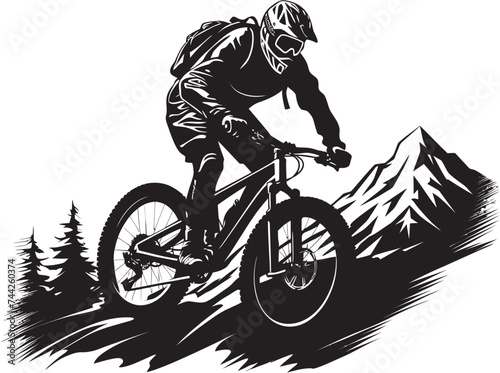 Wild Ride Vector Downhill Emblem Brave Descent Black Mountain Biker Graphics