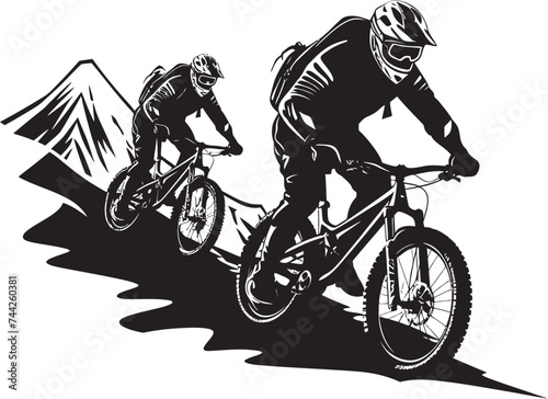 Fototapeta Naklejka Na Ścianę i Meble -  Brave Descent Black Mountain Biker Graphics Speed Demon Iconic Downhill Icon
