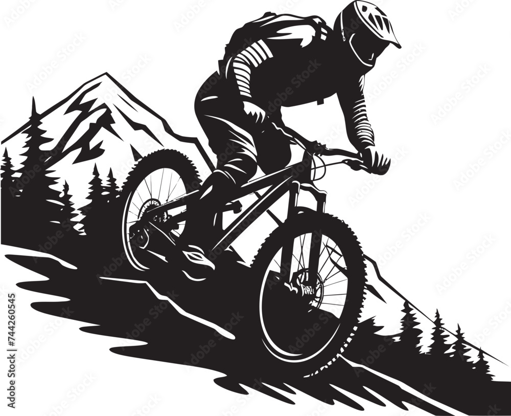 Naklejka premium Peak Plunge Iconic Downhill Logo Gravity Glide Vector Bike Emblem