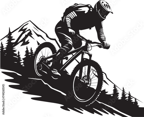 Fototapeta Naklejka Na Ścianę i Meble -  Peak Plunge Iconic Downhill Logo Gravity Glide Vector Bike Emblem