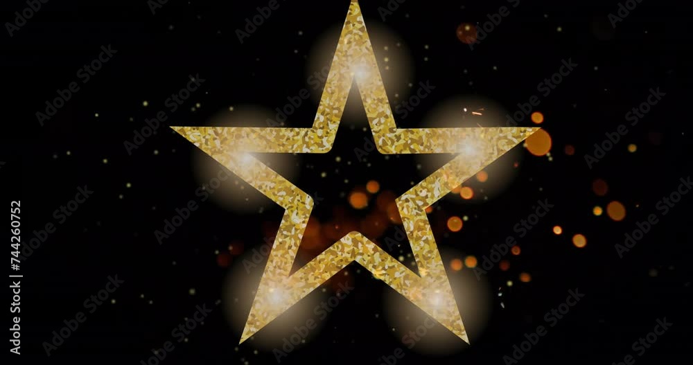 Animation of light spots over golden star on black background Animation of light spots over golden star on black background