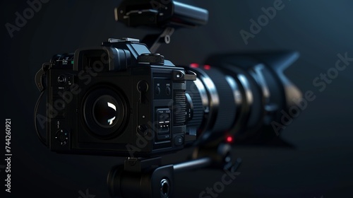 4k renders of a Professional video camera on dark black background photo