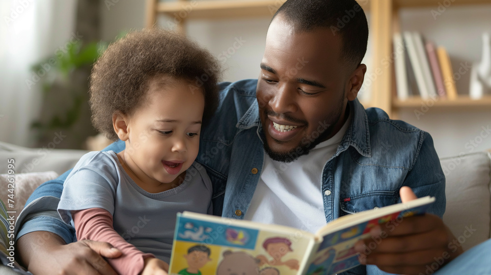 Happy father, child laughing together, family learning moment, father-son happiness, an endearing father's day concept. Happy father, child laughing together, family learning moment, father-son happiness, an endearing father's day concept.