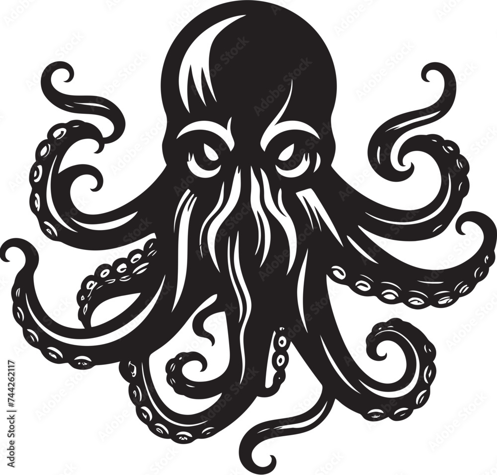 Deep Dive Dynasty Octopus Emblem Graphics Abyssal Authority Black Vector Logo Deep Dive Dynasty Octopus Emblem Graphics Abyssal Authority Black Vector Logo