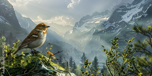 A verdin perches on vegetation in Mountains. animal wildlife photo