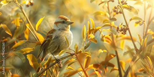 A verdin perches on vegetation in Mountains. animal wildlife photo