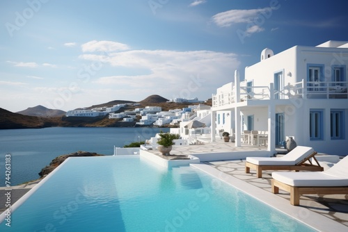 Luxurious Modern Villa with Private Infinity Pool, Panoramic Sea Views, Elegant Design, Exclusive Amenities in Mykonos, Greece. Ideal Vacation Rental for Relaxation and Enjoyment. © katrin888