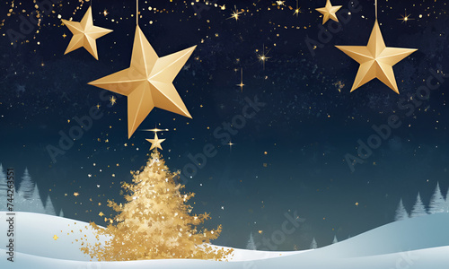 Christmas card with background and many gold stars
