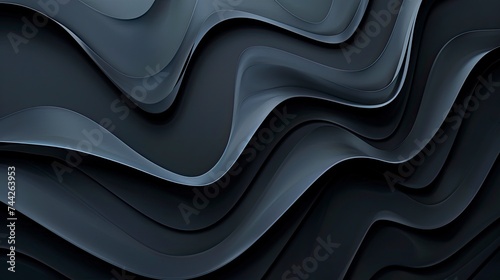 Modern black blue abstract background. Minimal. Color gradient. Dark. Web banner. Geometric shape. 3d effect. Lines stripes triangles. Design. Futuristic. Cut paper or metal effect - generative ai © Nia™