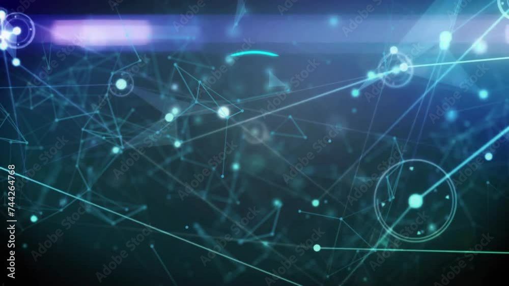 Animation of fringerprint over network of connections on black background