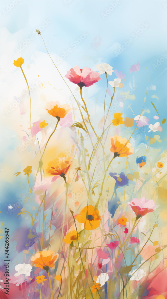 Abstract Impressionist Style Digital Painting of a Colorful Wildflower Meadow