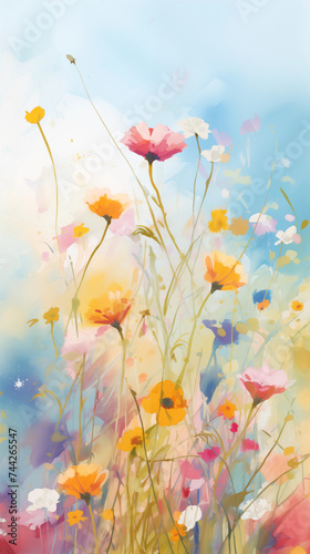 Abstract Impressionist Style Digital Painting of a Colorful Wildflower Meadow © Miva