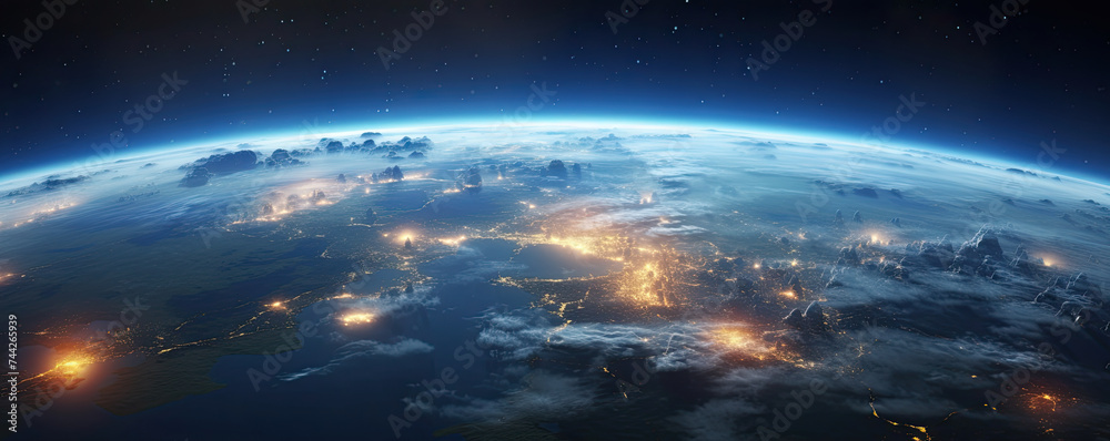 Earth Viewed from Space, Explosion Light Globe Universe Landscape Wallpaper. Earth Day banner Background