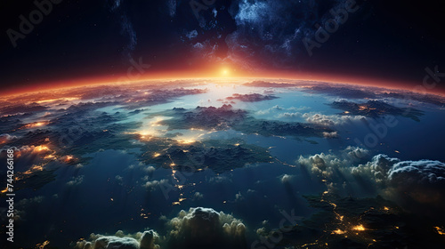 Earth Viewed from Space, Explosion Light Globe Universe Landscape Wallpaper. Earth Day banner Background