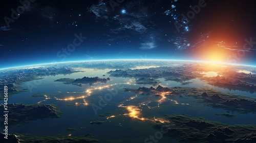 Earth Viewed from Space, Explosion Light Globe Universe Landscape Wallpaper. Earth Day banner Background