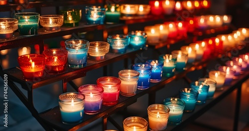 The Soft Ambiance of Colorful Votive Candles in the Sacred Space of a Church © Ilham