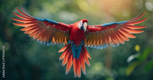 Tropical Tapestry - The Dazzling Dance of Macaw Parrots Flying Through the Lush Jungles © Ilham