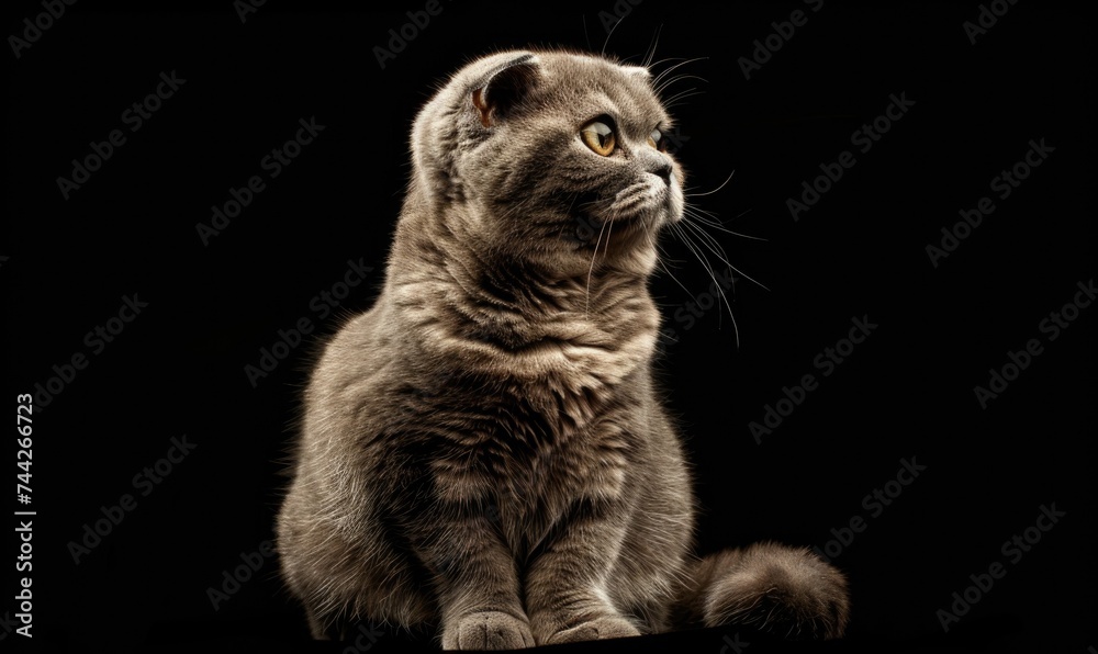 Portrait of Scottish Fold Cat Looking at Camera on Black Background Portrait of Scottish Fold Cat Looking at Camera on Black Background