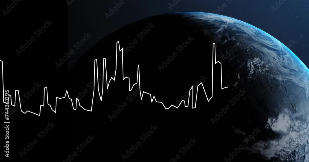 Animation of digital data processing over globe on dark background