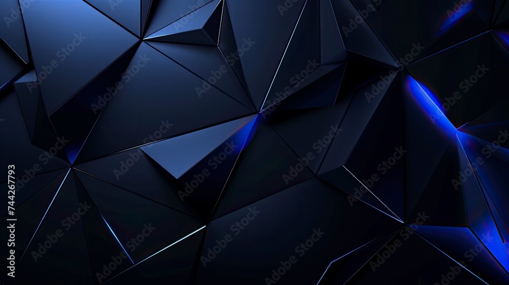 Modern black blue abstract background. Minimal. Color gradient. Dark. Web banner. Geometric shape. 3d effect. Lines stripes triangles. Design. Futuristic. Cut paper or metal effect - generative ai - obrazy, fototapety, plakaty 