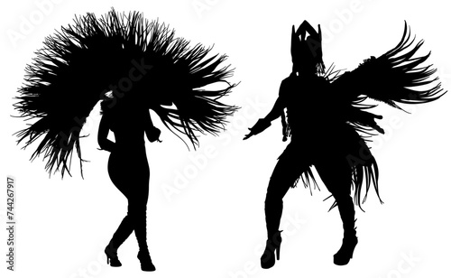 samba, baile, brasil, danza, carnaval, silueta, color, vector, pegatina, plumas, traje,  ilustracion, angel, diablo, pareja