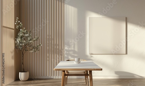 Blank menu board on table in coffee shop cafe. Blurred background