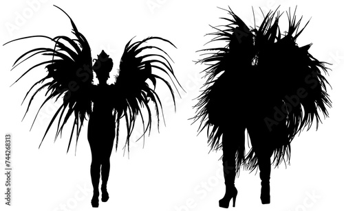 samba, baile, brasil, danza, carnaval, silueta, color, vector, pegatina, plumas, traje,  ilustracion, angel, diablo, pareja